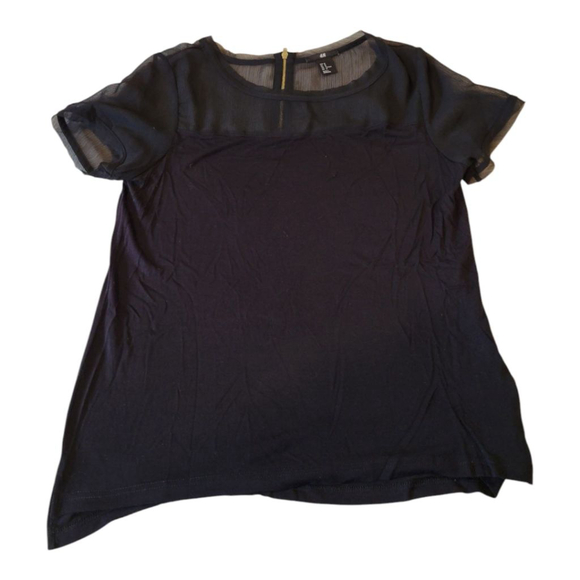 H&M Sheer Black Top M with Gold Zipper & Asymmetrical Hem - Picture 1 of 5